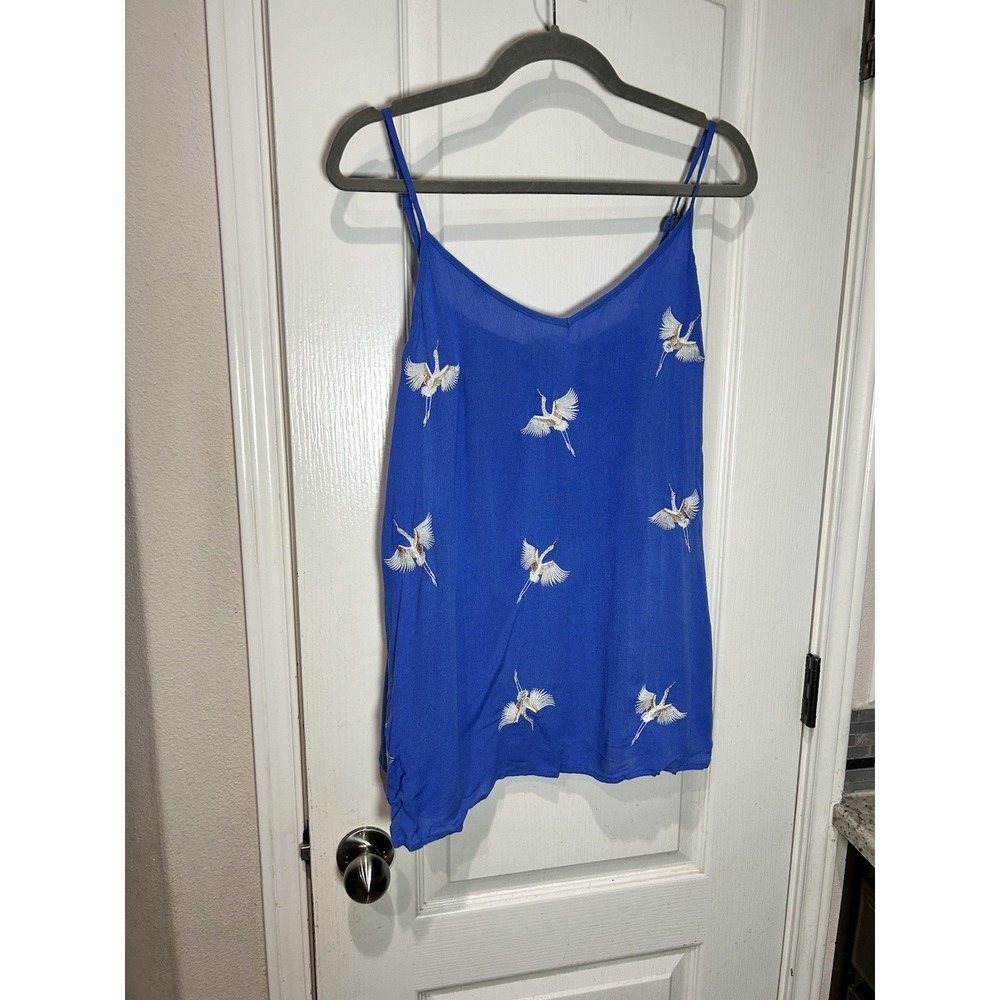 Aratta Silent Journey Crane Bird Cami Tank Blue Embroidered Sz M NWOT Loose - Picture 1 of 7